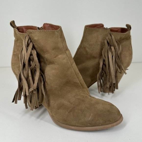 Qupid Tan Fringe Booties | 6.5 - Picture 1 of 4